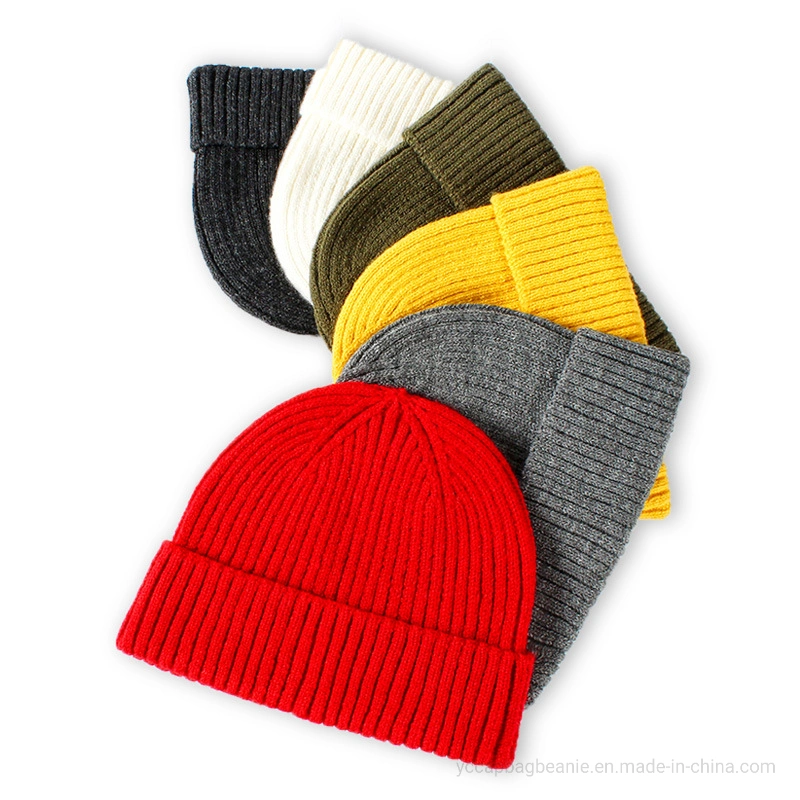 Wholesale Custom Recycle Acrylic Wool Plain Warm Winter Football Knit Hat Beanie