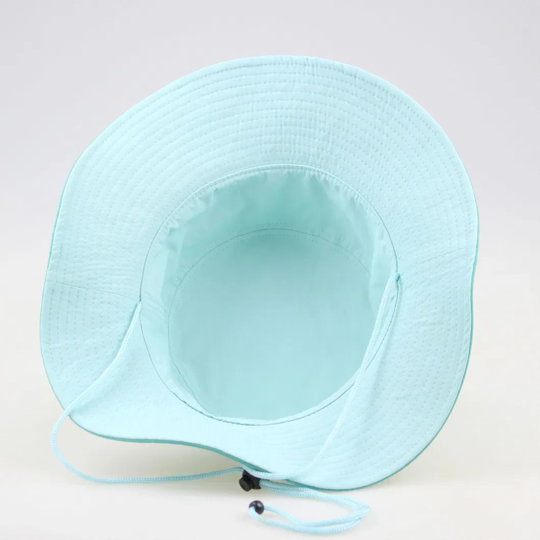 OEM Custom Patch Logo Quick Dry Taslon Waterproof Bucket Hat with String, Fashion Mens Women Fisherman Wide Brim Rope Safari Bucket Cap