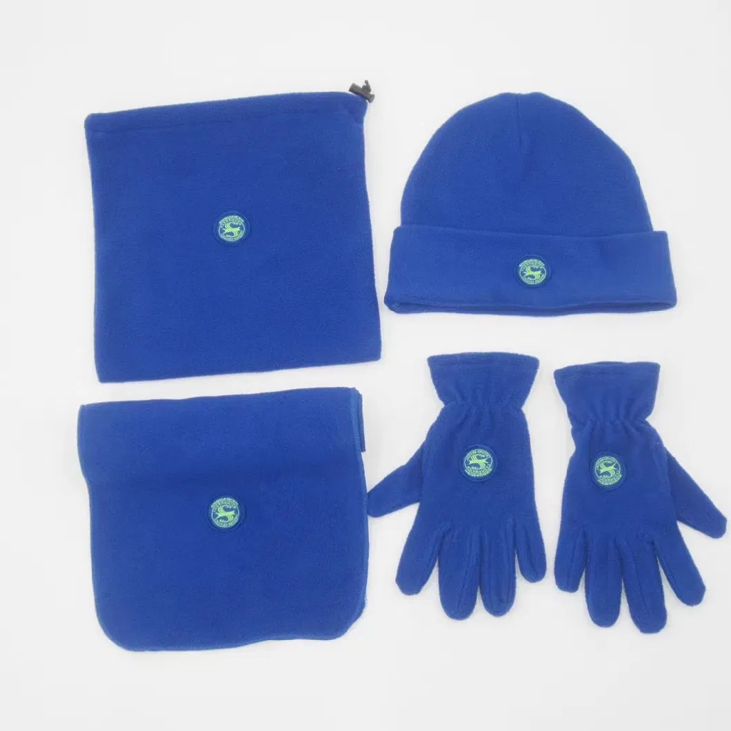 China Factory OEM Custom Logo Printed Embroidered Warm Polar Fleece Beanie Scarf Gloves Set