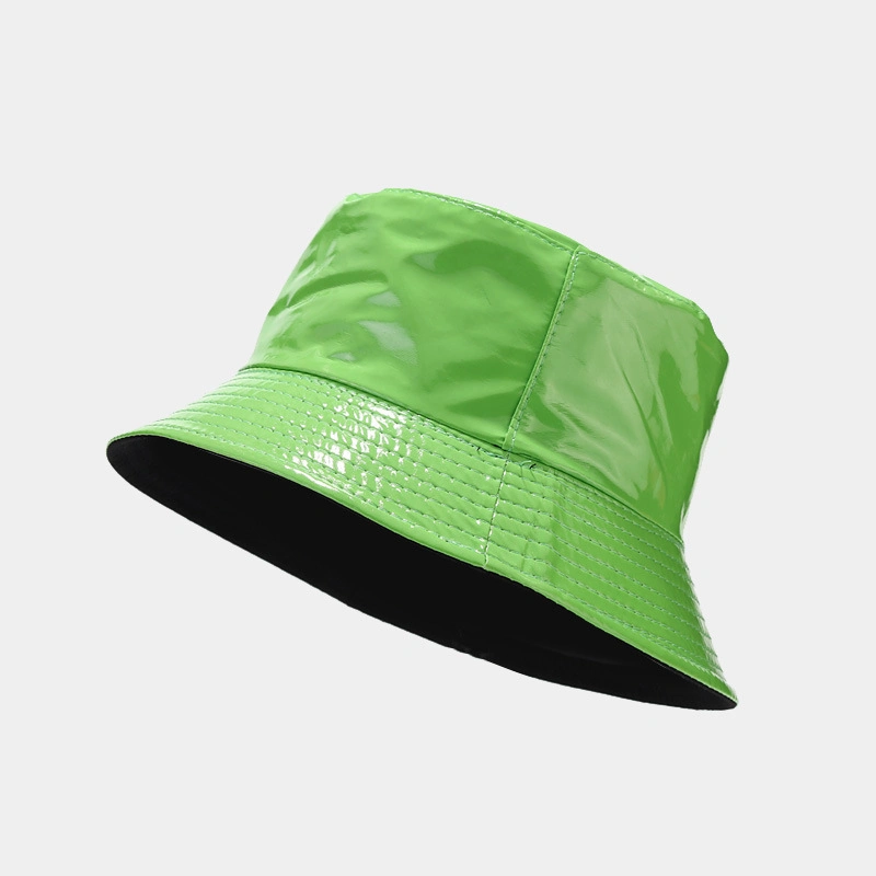 Wholesale Candy Color Waterproof PU Leather Riversible Metallic Fisherman Bucket Hats