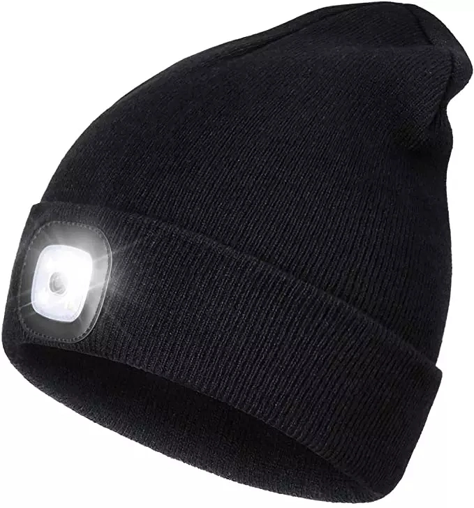 LED Beanie Torch Hat with Light Men/Women Hat Winter Warm Headlamp Cap with 3 Brightness Levels 4 Bright LED for Camping Fishing