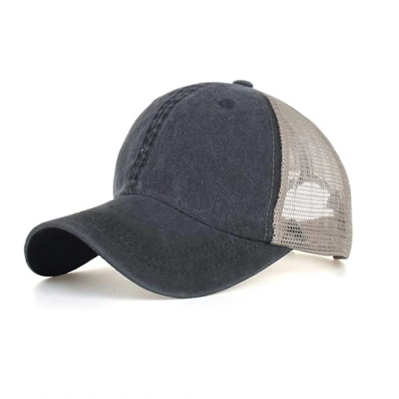 Custom Adjustable Plain Blank 6 Panel Distressed Embroidery Logo Mesh Trucker Hat