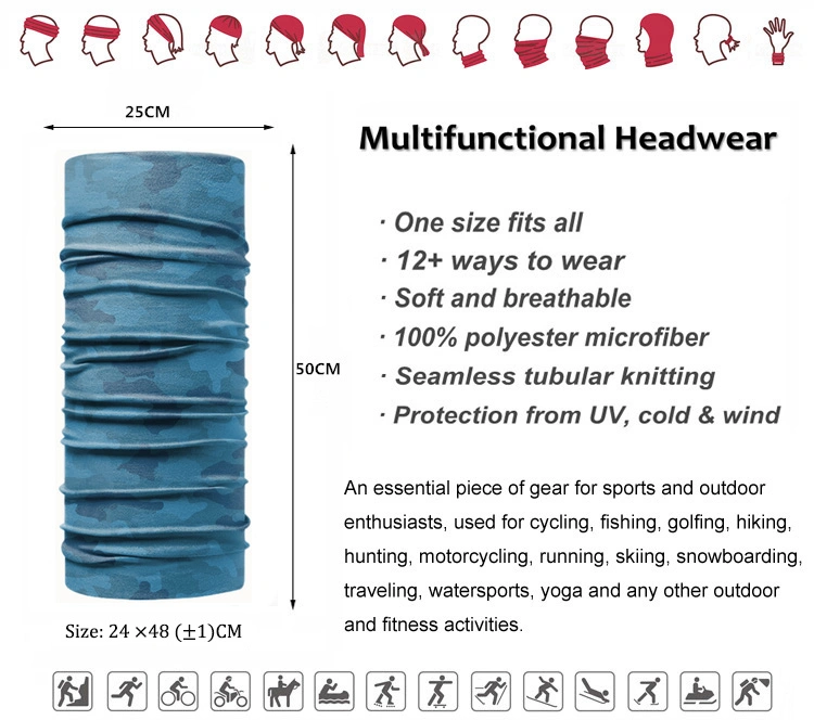 Sublimation Custom Printed Multifunctional Polyester Microfiber Seamless Fishing Neck Tube Scarf Biker Bandanas