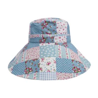 Neu Designer Custom Breite Krempe 100% Baumwolle Fischer Hut Floral Patchwork-Eimer-Mütze
