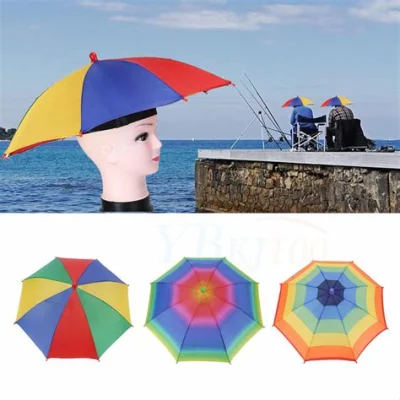 Logo Druck Werbung Radfahren Angeln Regenbogen Regenbogen Regenbogen Sonne Schützen Strand Outdoor Hand Frei Kleine Hut Kopf Form Regenschirm Kappe