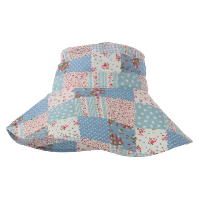 Neu Designer Custom Breite Krempe 100% Baumwolle Fischer Hut Floral Patchwork-Eimer-Mütze