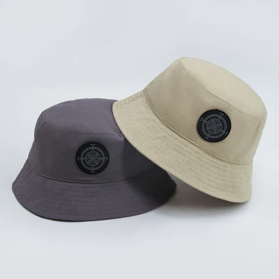 PU-Leder Patch Custom 100% Baumwolle Herren Bucket hat Casual Fischerkhut