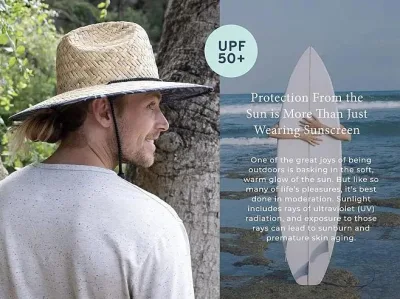 Gewebte Ocean Pacific Beach Style Prints Rettungsschwimmer Upf 50 Sun Sommerhut mit verstellbaren Krind Strohhüten