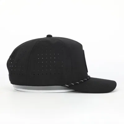 OEM Custom PVC Patch Logo 5 Panel Seil Golf Baseball Kappe Laser Cut Hole Perforiert Gorras Schwarz Polyester Spandex Dad Hut