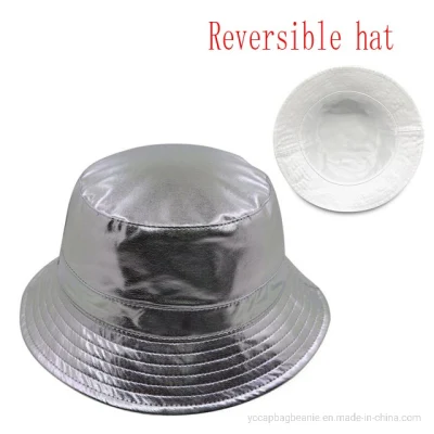 Mode Reversible PU Leder Baumwolle Twill Eimer Hut