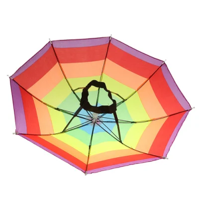 Logo Druck Werbung Radfahren Angeln Regenbogen Regenbogen Regenbogen Sonne Schützen Strand Outdoor Hand Frei Kleine Hut Kopf Form Regenschirm Kappe