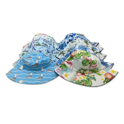 Großhandel Baumwolle Full Print Sublimation Tropischen Sommer Strand Hawaiian Eimer Hut