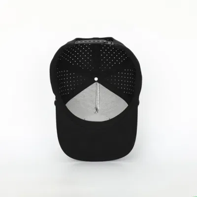 OEM Custom PVC Patch Logo 5 Panel Seil Golf Baseball Kappe Laser Cut Hole Perforiert Gorras Schwarz Polyester Spandex Dad Hut