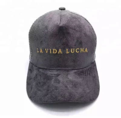  Custom Made Stickerei 5 Panel Wildleder Material Mesh Zurück Trucker Hut