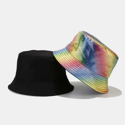  Werbeartikel Branded Geschenke Regenbogen Farbe Riversible PU Leder Outdoor Sport Eimer Hüte