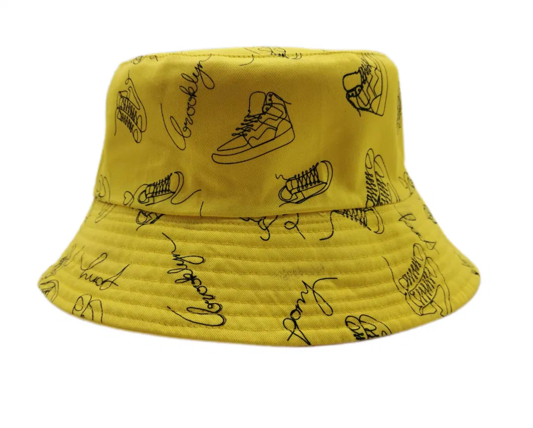 Reversible Bucket Hat with Printing Fishing Hat Both Sides Wear Cotton Casual Cap