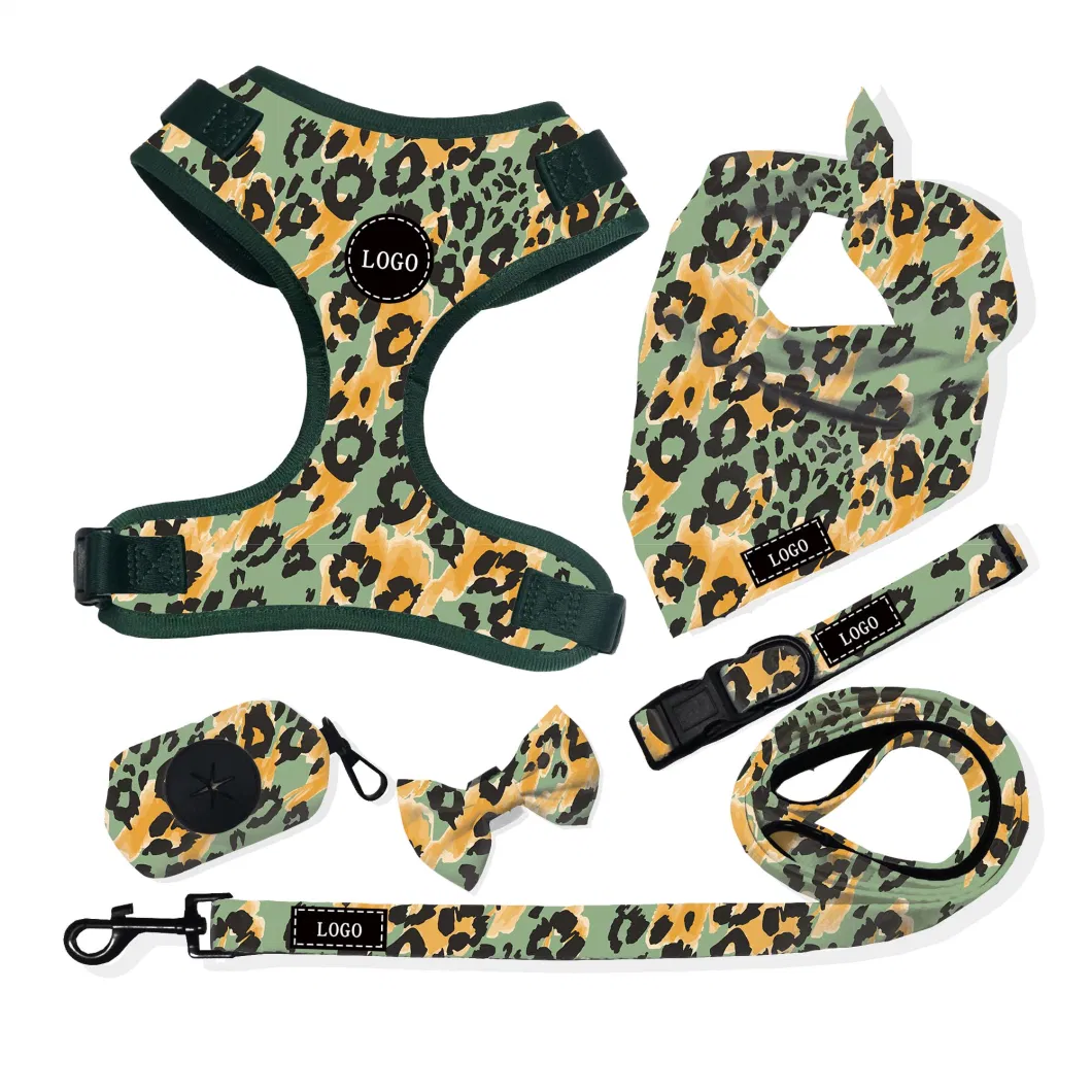 Wholesale Pink Leopard Dog Harnesses Reversible Custom Dog Harness Mesh Adjustable Collar Set Dog Accesories