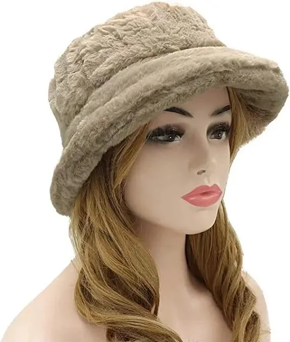 Winter Bucket Hat for Women Girls Lady, Warm Fluffy Faux Fur Fisherman Hat