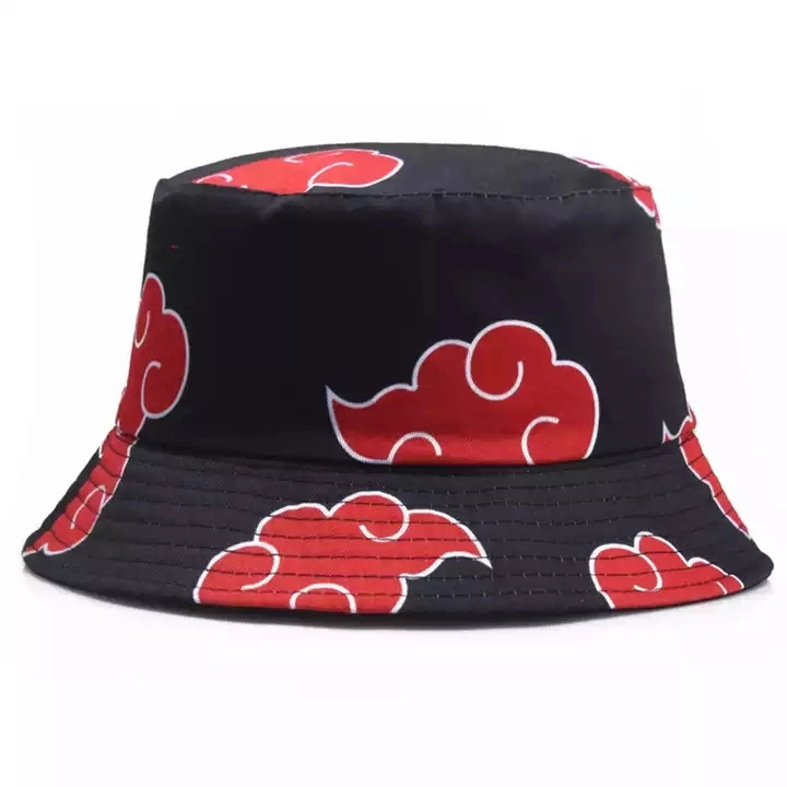 Made in China Custom Bucket Hats with Akatsuki Colorful Red Clouds Mark for Fans of Anime Bucket Hats