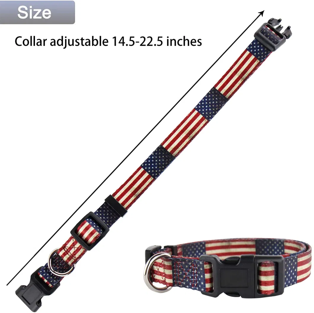 1-American Flag Bow Tie Dog Collar and Leash Set,Adjustable Cute Plaid Soft Dog Bowtie Collar Bandana and Leash, Dog Accessories for Small Medium Dogs Cats Pets
