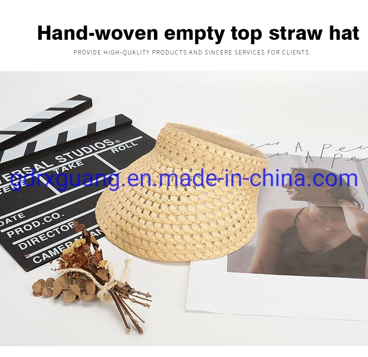 High Quality Hand Woven Visor Caps Summer Women Custom Straw Hat