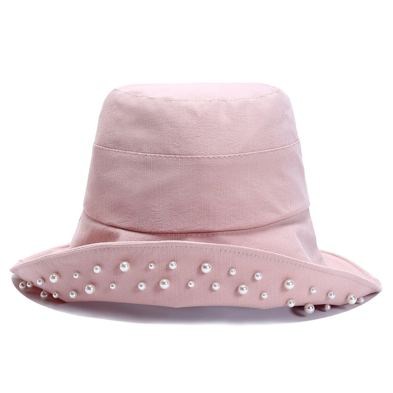 Denim Pearl Crochet Bucket Hat with Unique Design