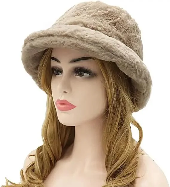 Winter Bucket Hat for Women Girls Lady, Warm Fluffy Faux Fur Fisherman Hat