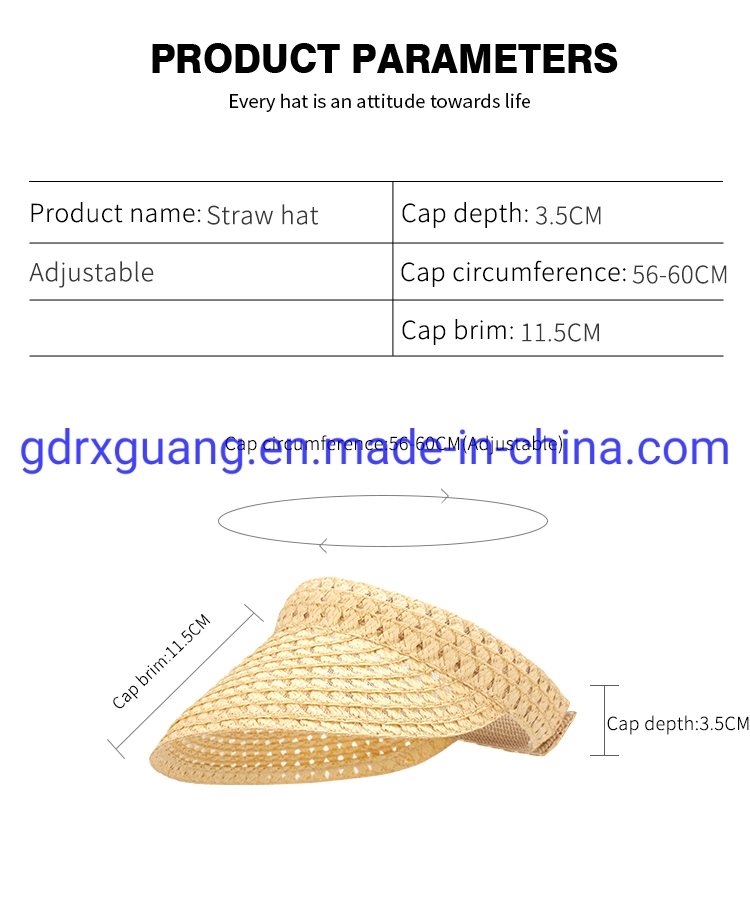 High Quality Hand Woven Visor Caps Summer Women Custom Straw Hat