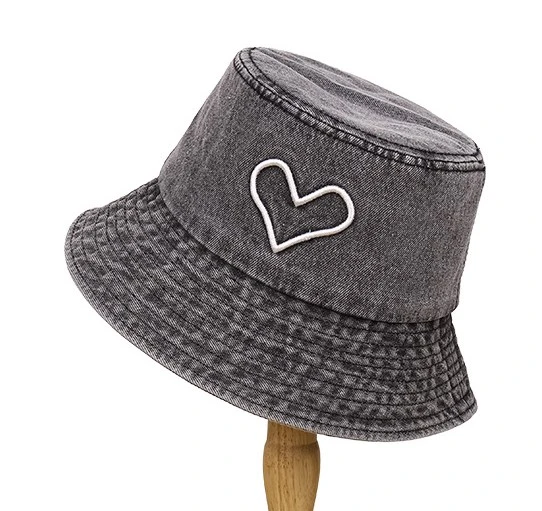 Denim Heart Embroidered Bucket Hats for a Fashion Statement