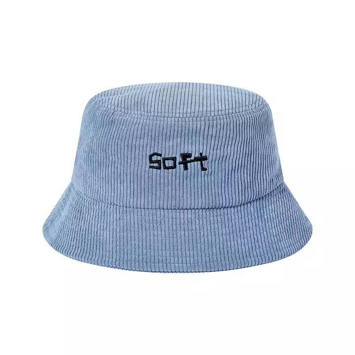 Custom Unisex Summer Bucket Hats Embroidery Logo Corduroy Bucket Hats with Customize Label Tag