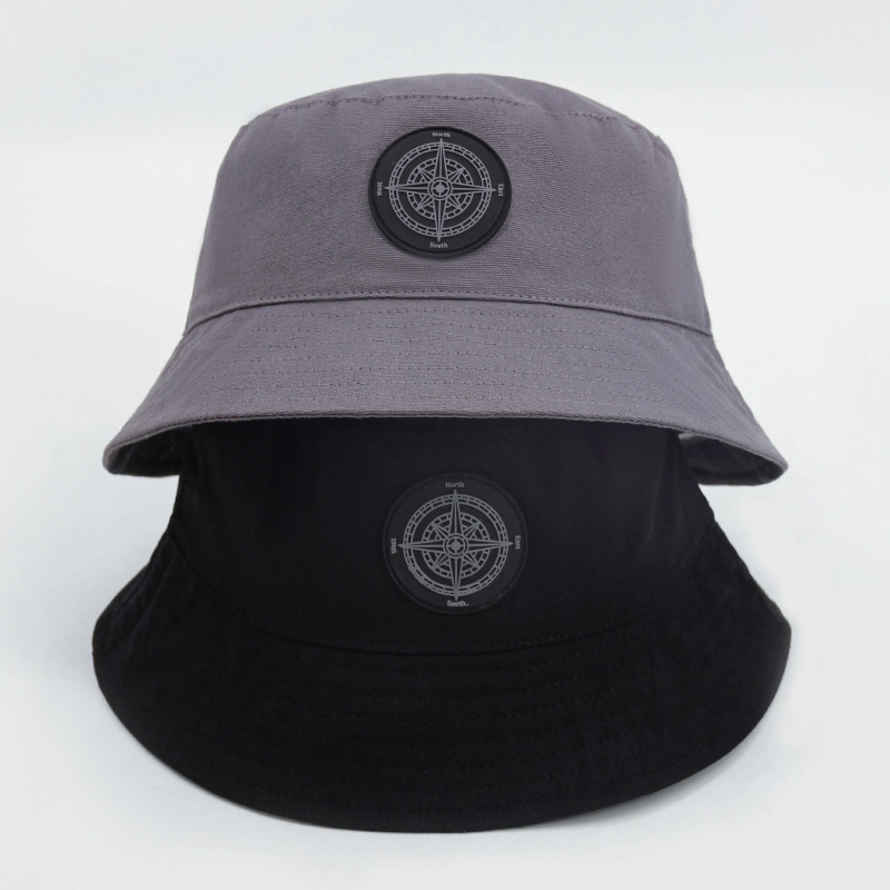 PU Leather Patch Custom 100% Cotton Men Bucket Hat Casual Fisherman Hat