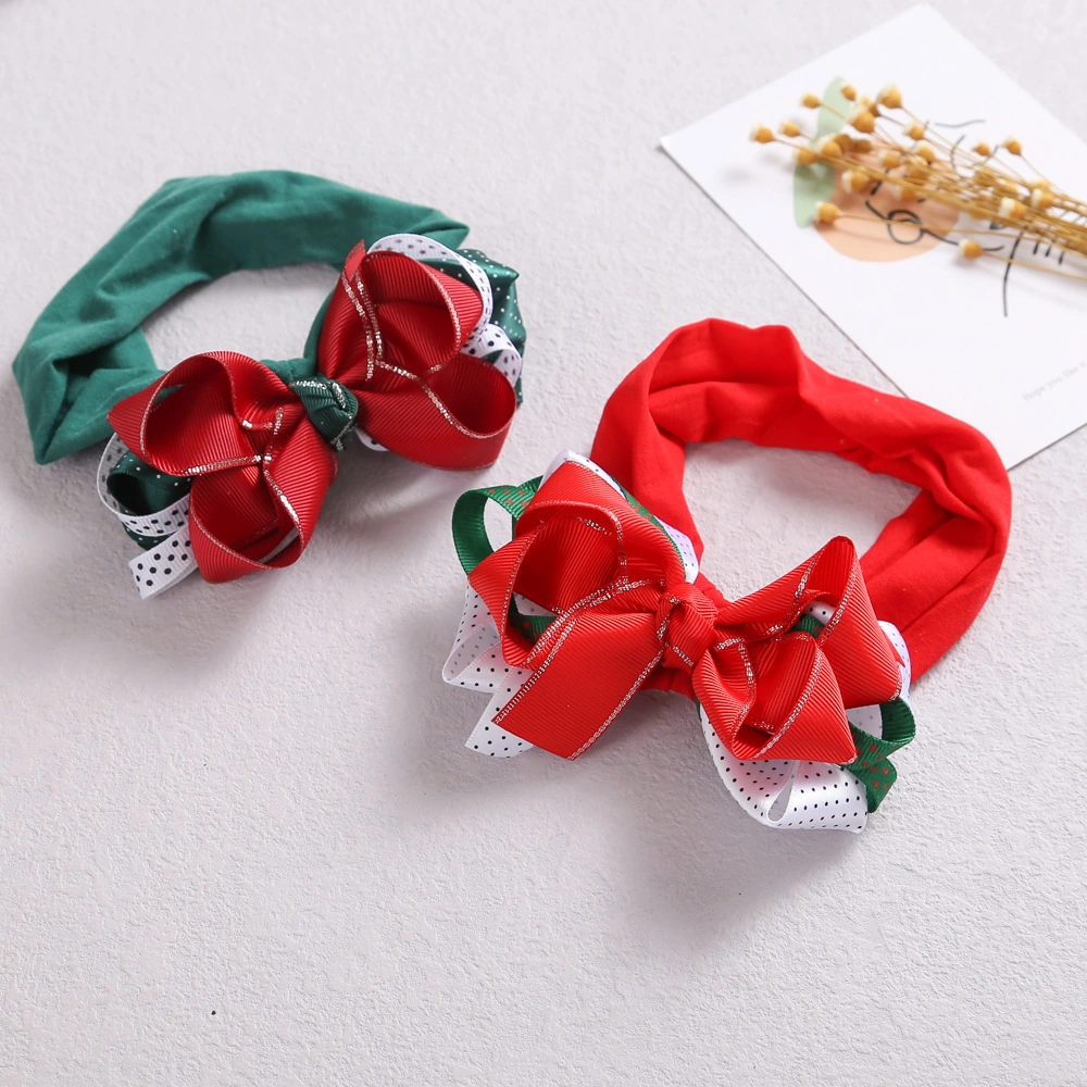 Children&prime;s Hair Band Bandana Elastic Nylon Baby Threaded Woven Bows Girl Christmas Gift Baby Knitted Headband