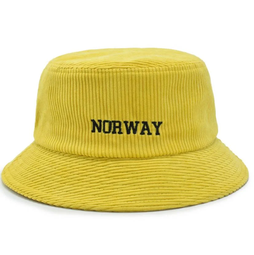 Wholesale Custom Logo Luxury Design Fishing Embroidery Corduroy Bucket Hat and Fishing Hat