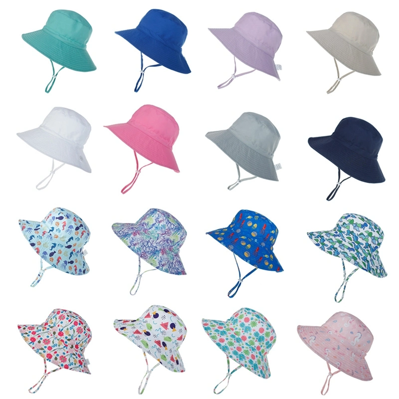 Wholesale Bulk New Design Adjustable Size Colorful Baby Toddler Sun Hat Plain Polyester Cotton Children Kids Bucket Hat with String