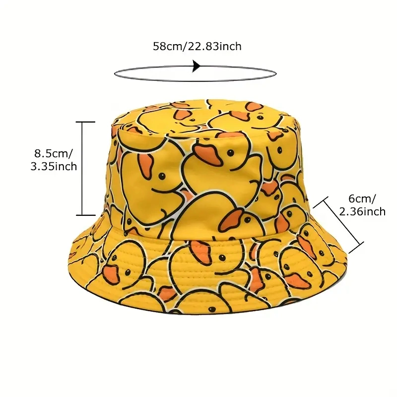 Reversible Cute Cartoon Bucket Hat Yellow Duck Full Print Travel Beach Hats Unisex Lightweight Fisherman Cap for Outdoor