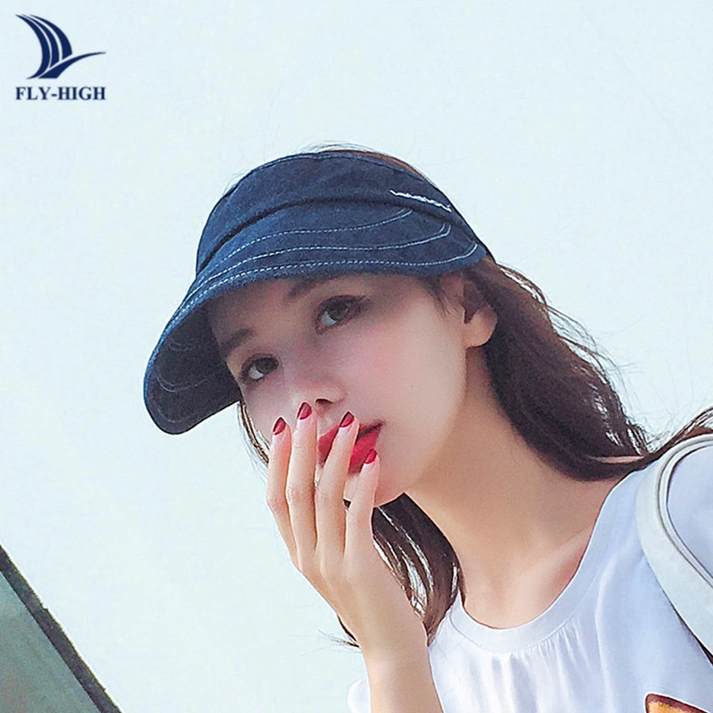 New Design Fashion Goft Sun Visor Hat for Women Custom Denim Sports Visor Cap