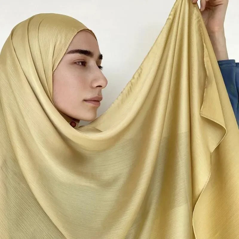 Silk Hijabs Solid Color Plain Scarf Muslim Shawls Headscarf