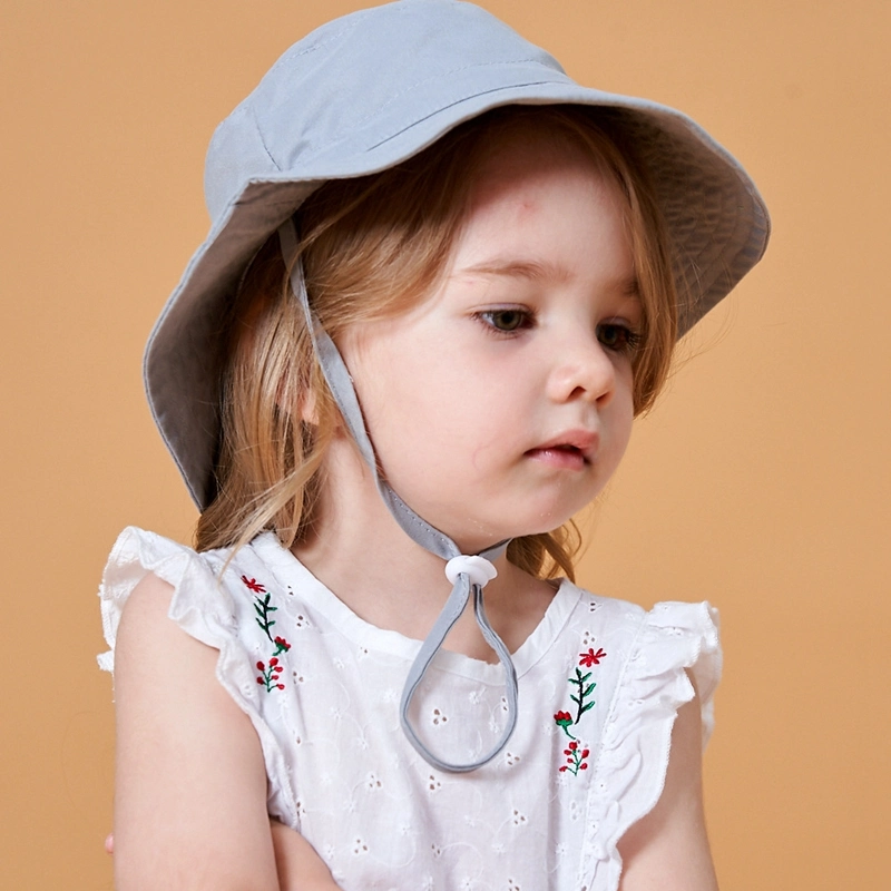 Wholesale Bulk New Design Adjustable Size Colorful Baby Toddler Sun Hat Plain Polyester Cotton Children Kids Bucket Hat with String