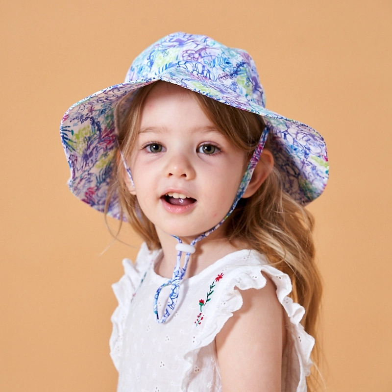 Wholesale Bulk New Design Adjustable Size Colorful Baby Toddler Sun Hat Plain Polyester Cotton Children Kids Bucket Hat with String