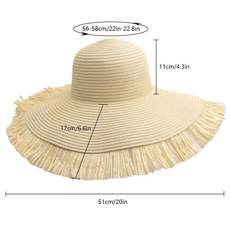 Ladies Foldable Beach Floppy Tassels Wide Brim Sun Gorras Protection Straw Summer Hats