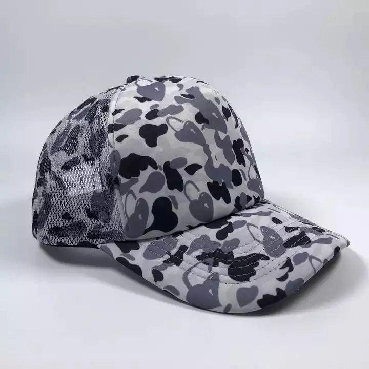 OEM High Quality Unisex Polyester 5 Panel Mesh Gorras Sports Caps Custom Sublimation Full Printing Design Camo Foam Trucker Hat