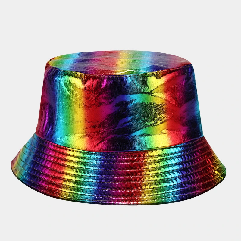 Promotional Branded Gifts Rainbow Color Riversible PU Leather Outdoor Sports Bucket Hats