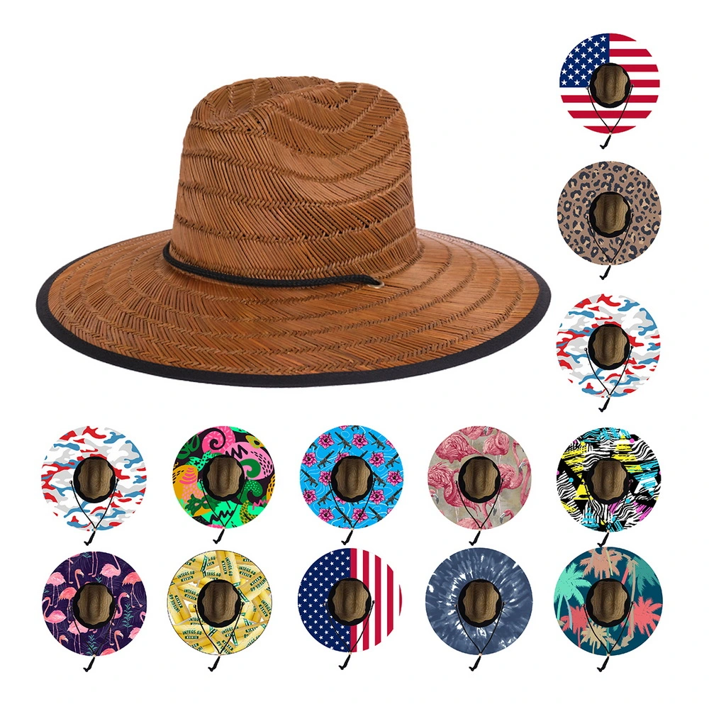 High Quality Custom Logo Wide Brim Sunshade Cowboy Beach Surf Lifeguard Straw Hat for Summer