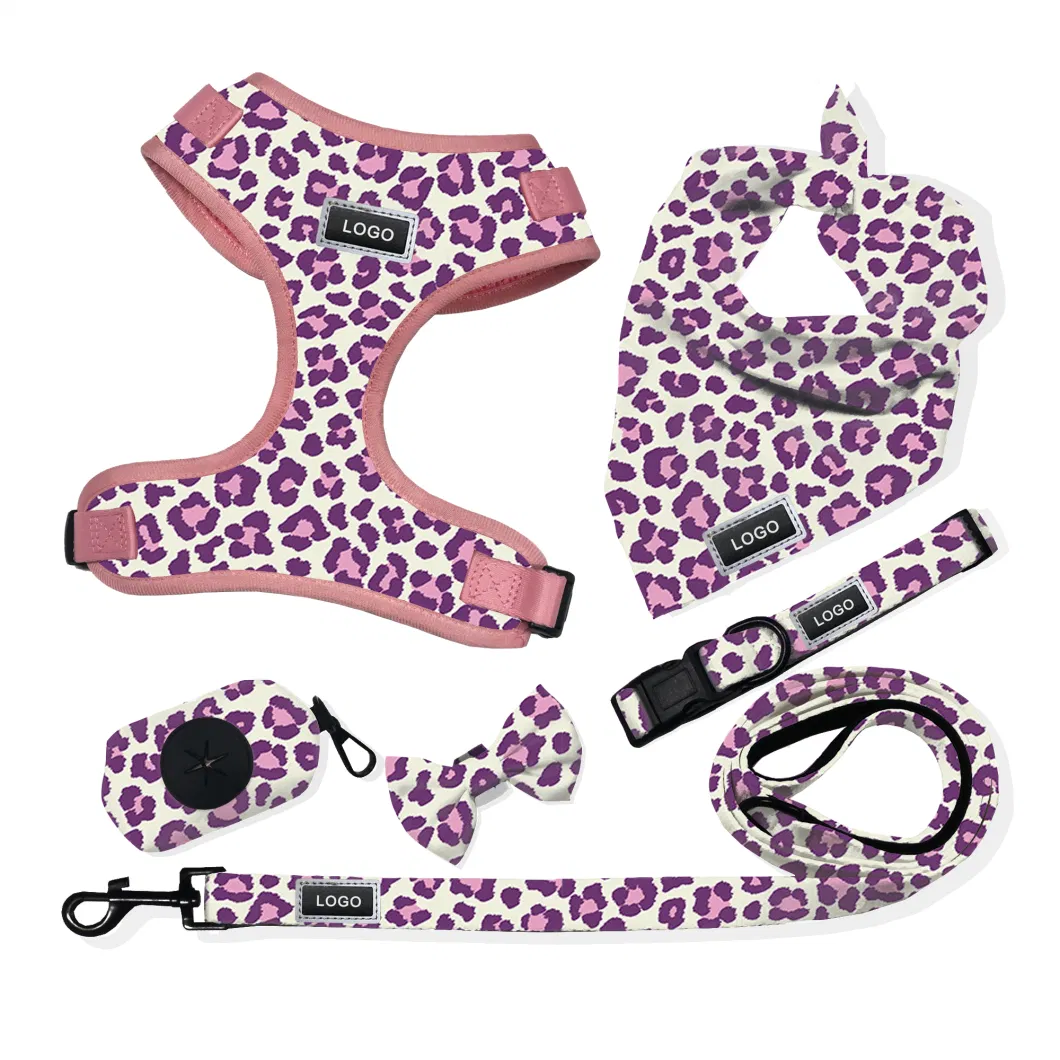 Wholesale Pink Leopard Dog Harnesses Reversible Custom Dog Harness Mesh Adjustable Collar Set Dog Accesories