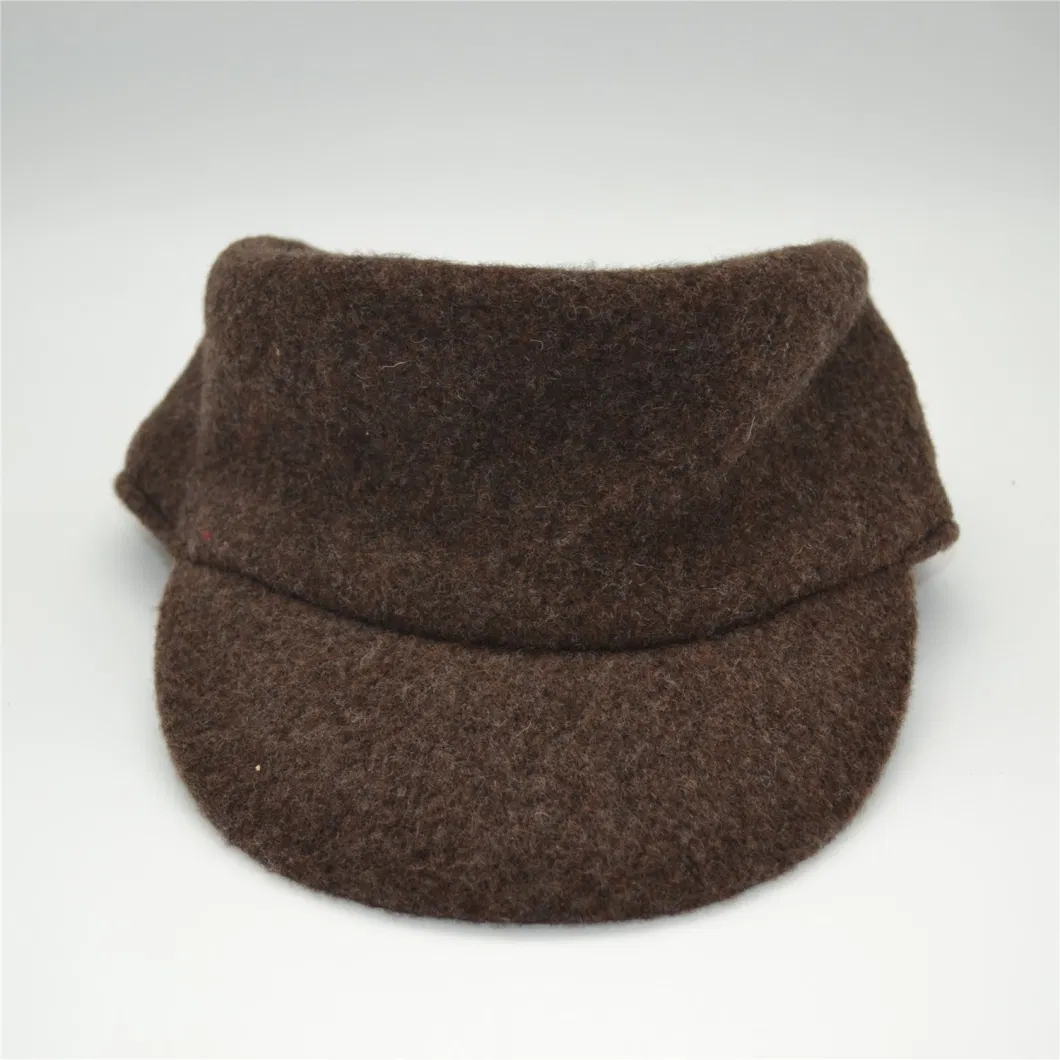 Manufactory Autumn Winter Chocolate Pure Color Wool Flat-Top Male Military Hat Cap with Small Brim