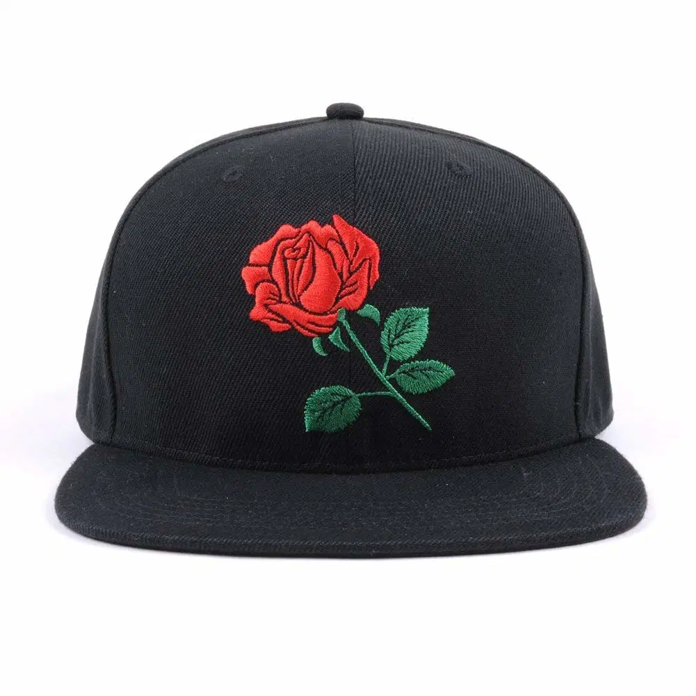 Wholesale 100% Cotton Unstructured Cap Adjustable 6 Panel Snapback Flower Pattern Embroider Cap