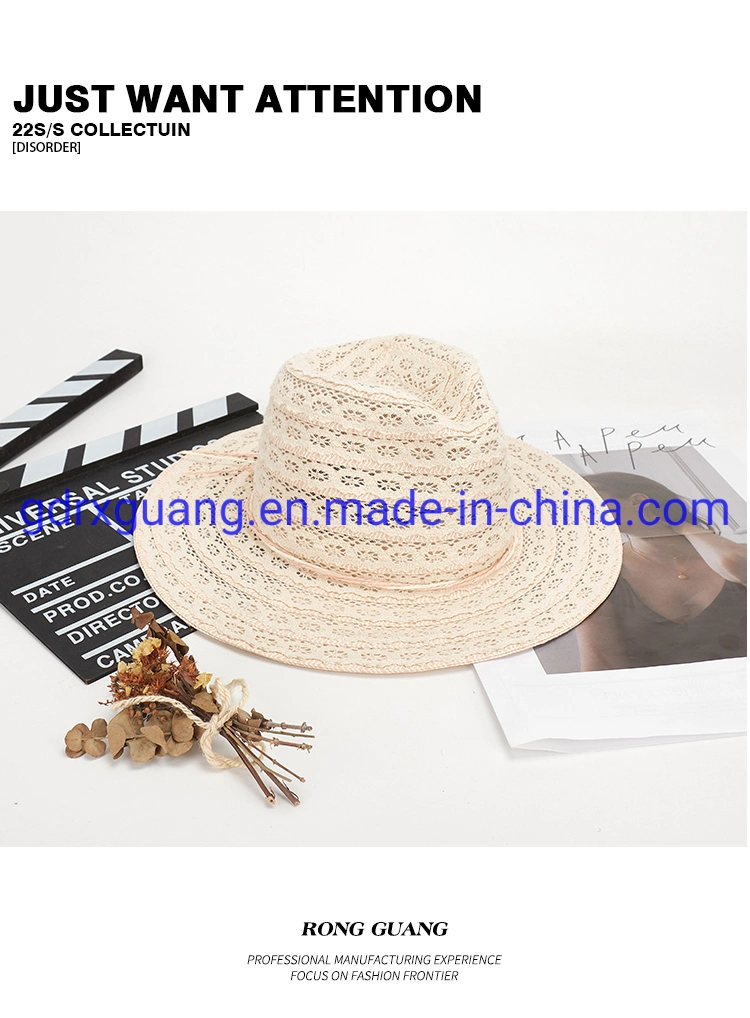 Outdoor Summer Beach Jazz Fedora Panama Straw Hat for Women