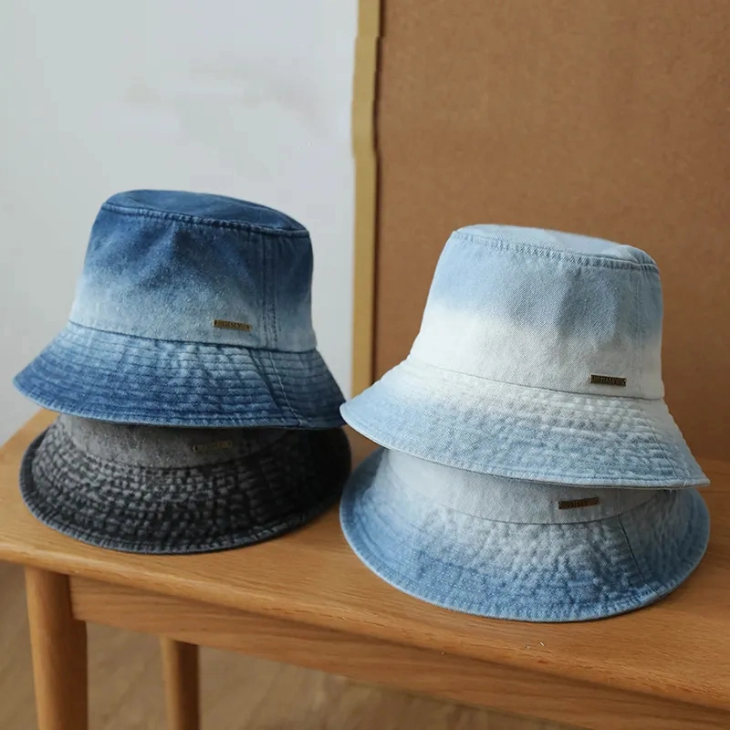 Top Quality Sun Summer Custom Logo Wide Brim Embroidery Jean Fisherman Hats Washed Denim Bucket Hat