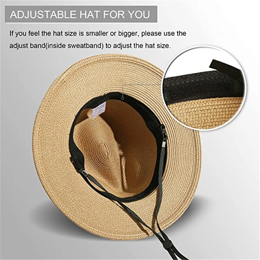 Women Wide Brim Straw Panama Roll up Hat Fedora Beach Sun Hat Upf50+