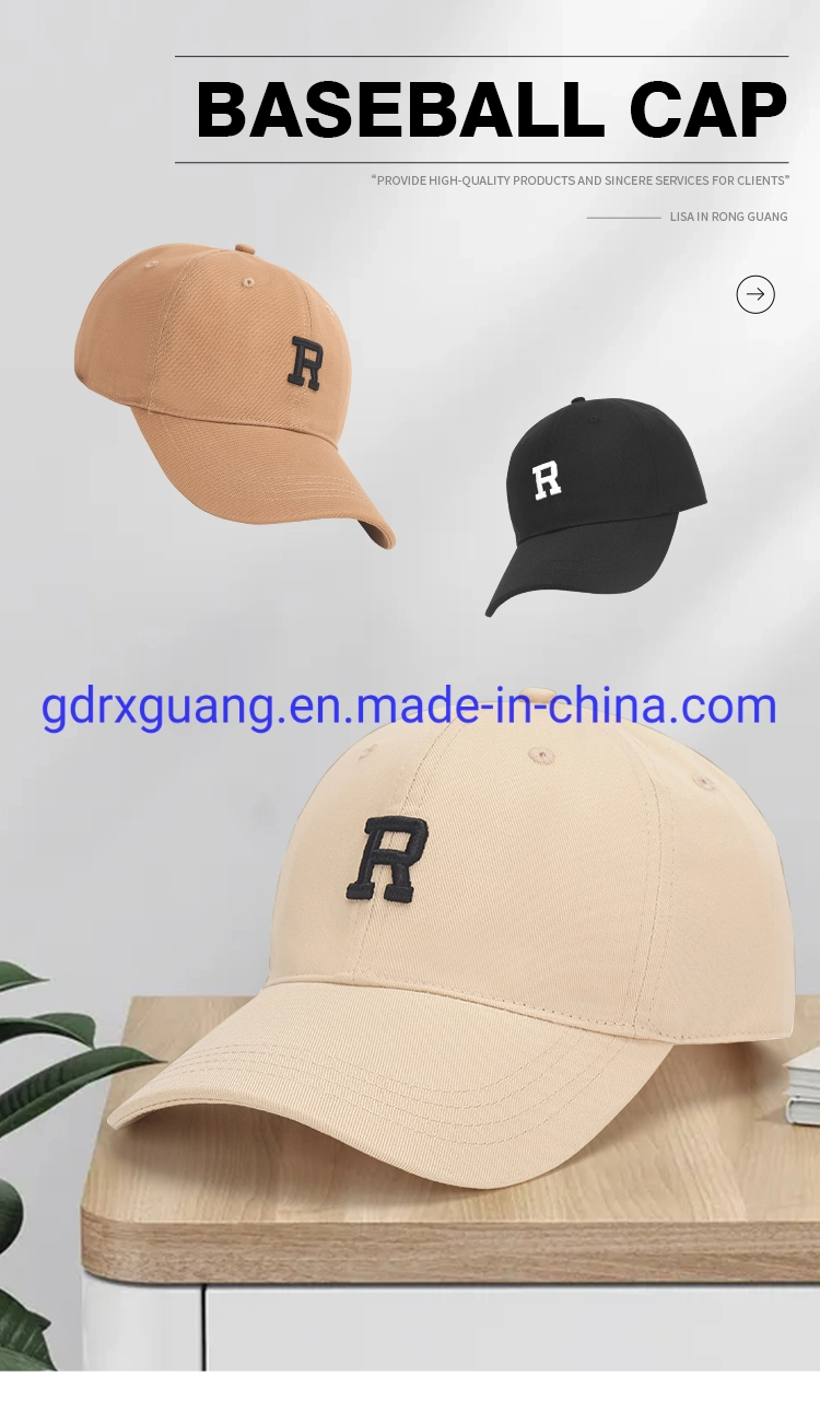 Fashionable Embroidery Letter Logo 6 Panel Sports Baseball Caps for Men and Women